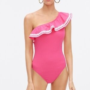 J. Crew One-Shoulder Pink Swimsuit with Ruffle
